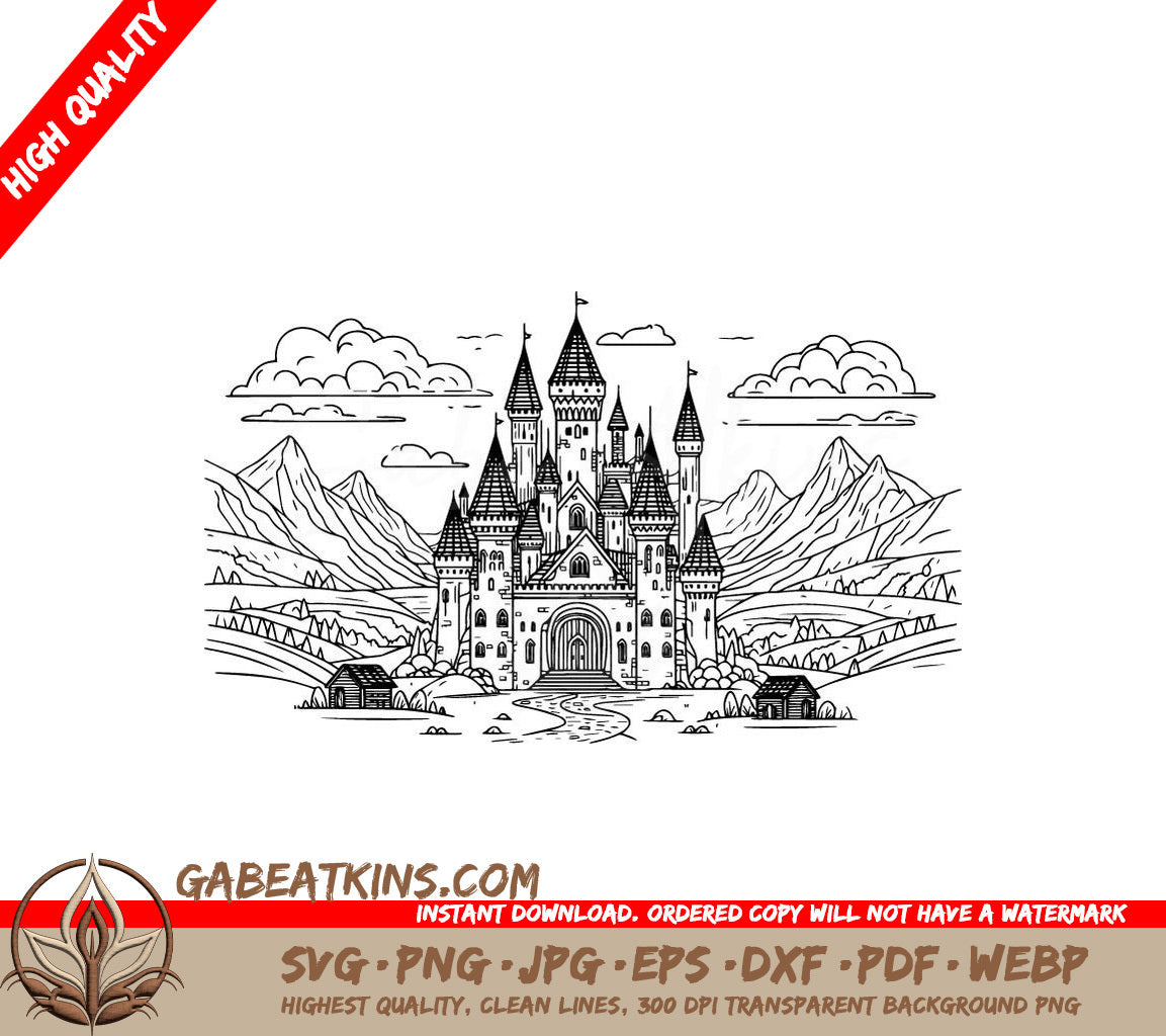 Castle Mountains SVG - Detailed Ancient Towers Coloring Page SVG