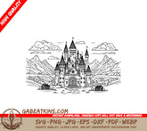 Castle Mountains SVG - Detailed Ancient Towers Coloring Page SVG