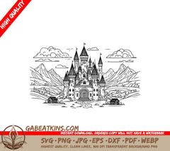 Castle Mountains SVG - Detailed Ancient Towers Coloring Page SVG