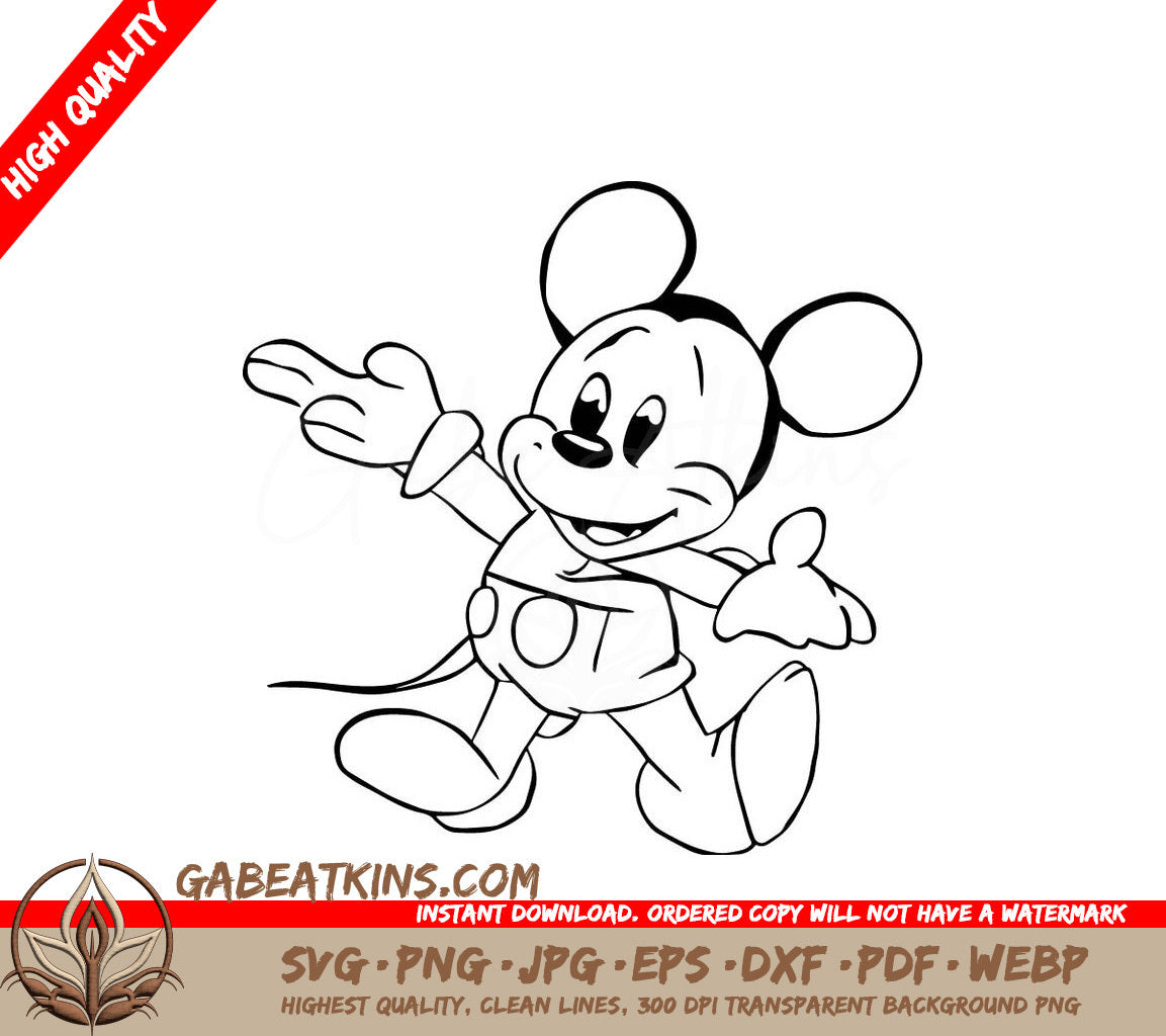Mickey Mouse Line Art SVG - Disneyland Vector Illustration SVG