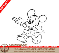 Mickey Mouse Line Art SVG - Disneyland Vector Illustration SVG