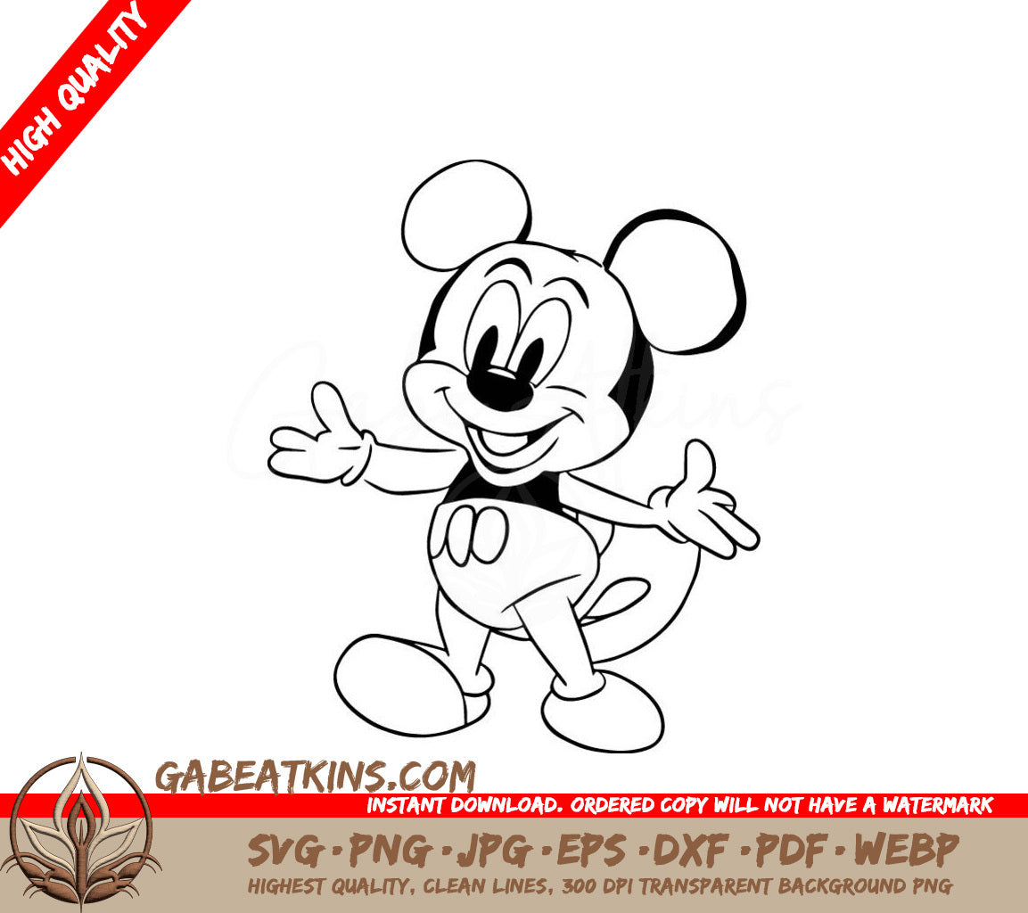 Mickey Mouse Line Art SVG - Disneyland Illustration SVG