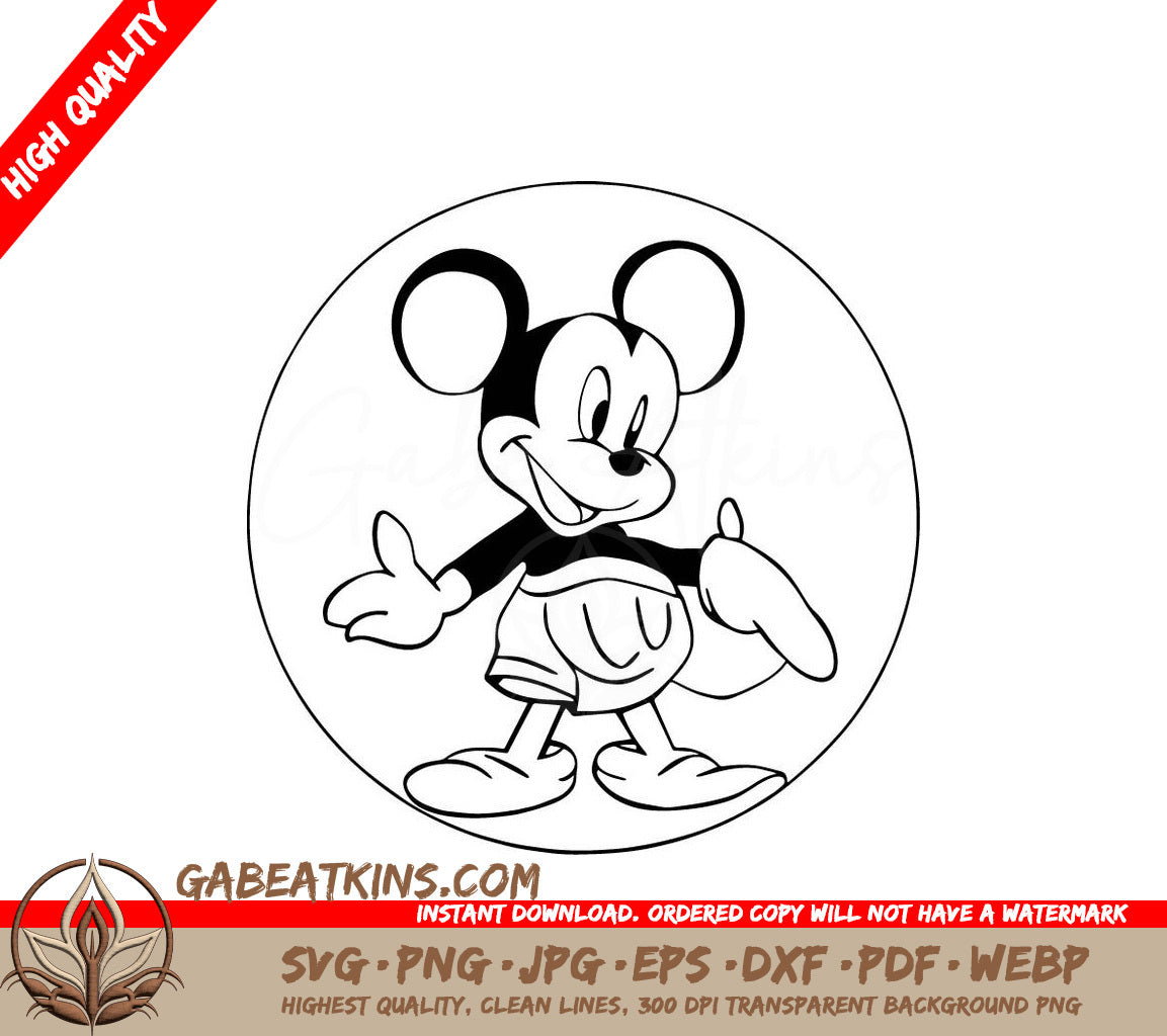 Mickey Mouse Thumbs Up Line Art SVG - Disneyland Illustration SVG