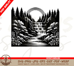 Waterfall Forest Digital Download with SVG and PNG Files