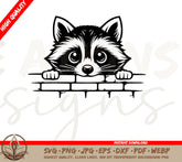 Peeking Raccoon SVG - Curious Adorable Raccoon Peeking Through a Wall
