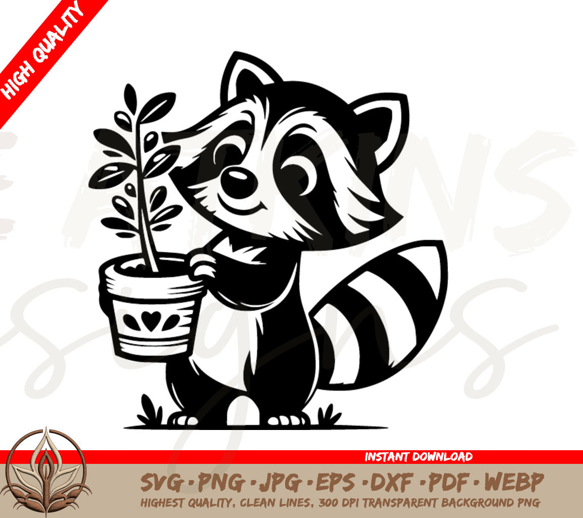 Raccoon SVG: Adorable Critter Holding a Plant | Perfect SVG for Crafts