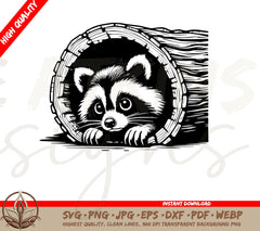 Cozy Raccoon Peeking Digital Download (SVG & PNG Files)