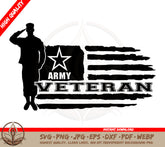 Army Veteran Saluting on American Flag Background SVG | American Flag Background SVG