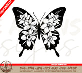 Floral Winged Butterfly SVG - Flowery Butterfly Drawing | High Quality