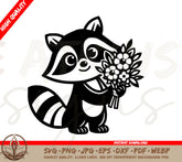 Raccoon Holding Flowers SVG Cut File - for Shirts, Crafts & More!
