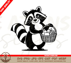 Raccoon SVG: Adorable Raccoon Holding a Fruit Basket High Quality SVG!