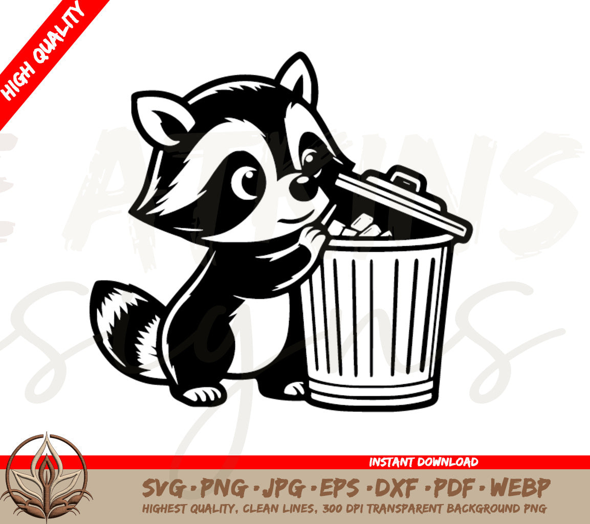 Raccoon SVG: Adorable Trash Panda Up to Mischief Digging Through Trash
