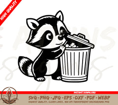 Raccoon SVG: Adorable Trash Panda Up to Mischief Digging Through Trash