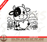 Country Cow Holding Heart Digital SVG & PNG Download