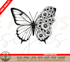 Daisy and Butterfly Digital Download with SVG and PNG