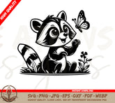 Cheerful Raccoon and Butterfly Digital Download (SVG and PNG)