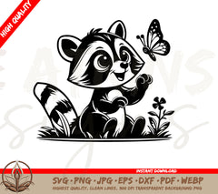 Cheerful Raccoon and Butterfly Digital Download (SVG and PNG)