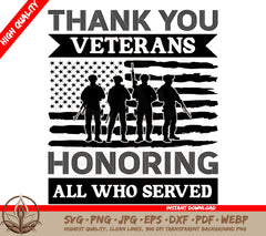 Thank You Veterans SVG Graphic | Silhouettes of Soldiers and American | Veterans SVG Graphic