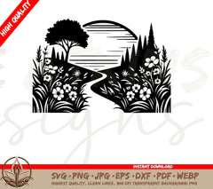 Moonlit Blossom Trail SVG - High Quality SVG of Elegant Nature Path!