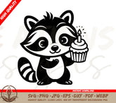 Raccoon Birthday SVG - Adorable Raccoon Holding Cupcake Illustration