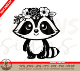 Raccoon SVG - Adorable Raccoon Wearing a Floral Crown | High Quality