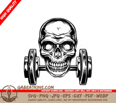 Skull Holding Dumbbell SVG - Fitness Anatomy Illustration SVG