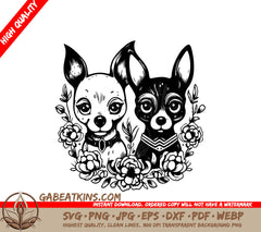Chihuahua Flower Bouquet SVG - Flat Design Dog Illustration SVG