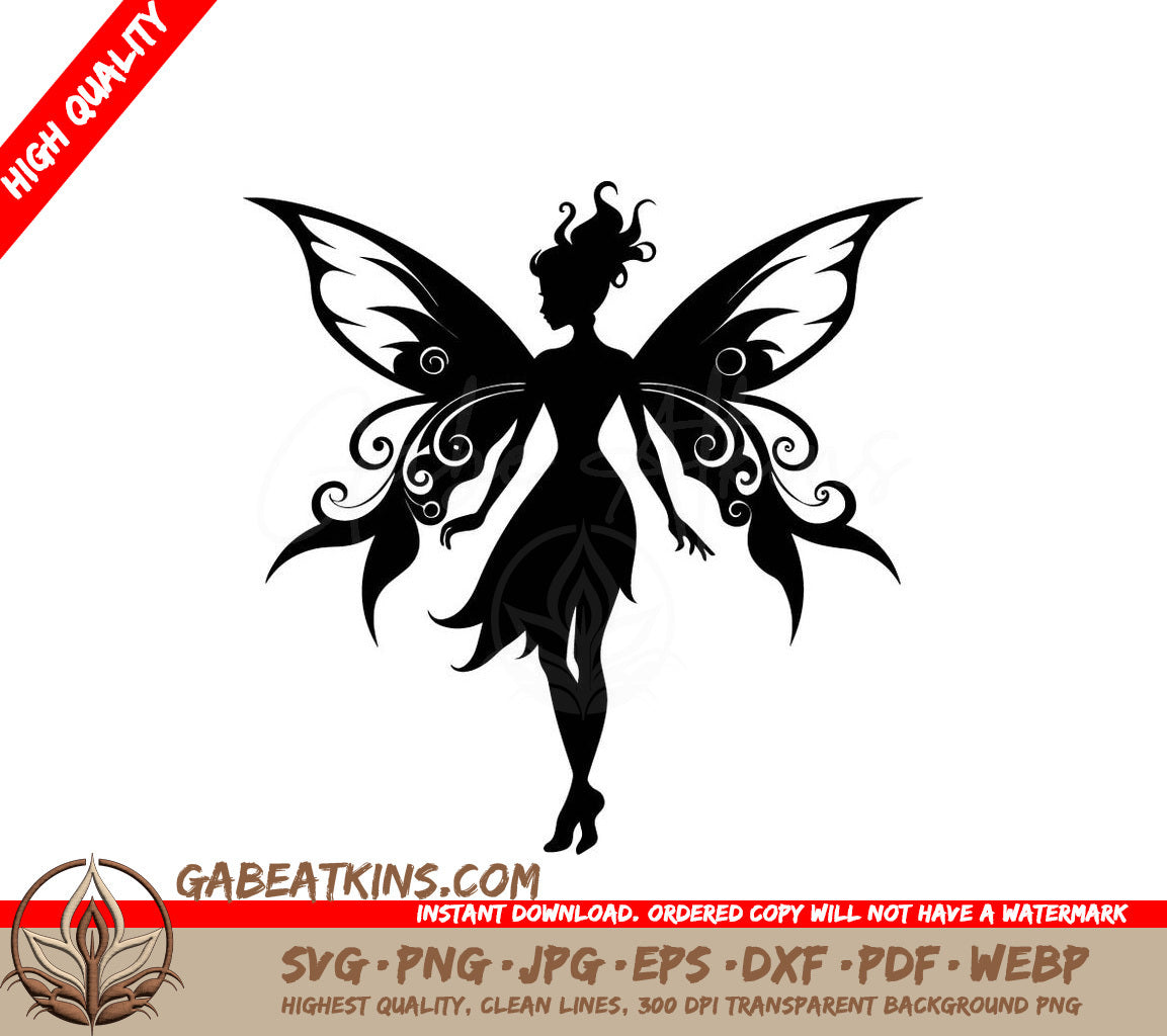 Fairy Silhouette SVG with Wings - Flower Fairy Design SVG