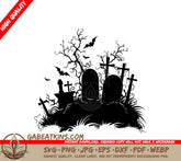 Halloween Cemetery SVG -  Bats and Trees SVG