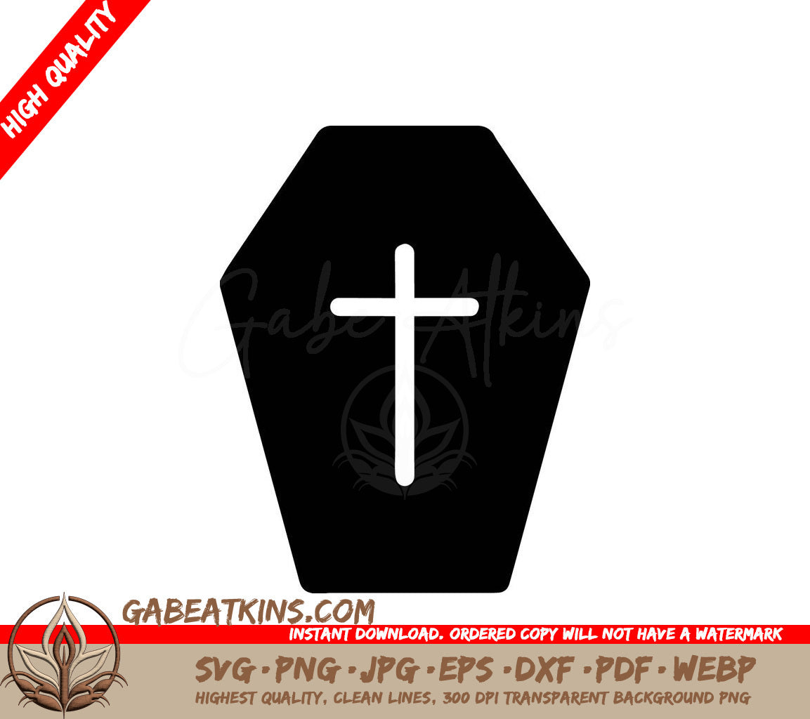 Halloween Coffin SVG - Black Coffin with White Cross SVG