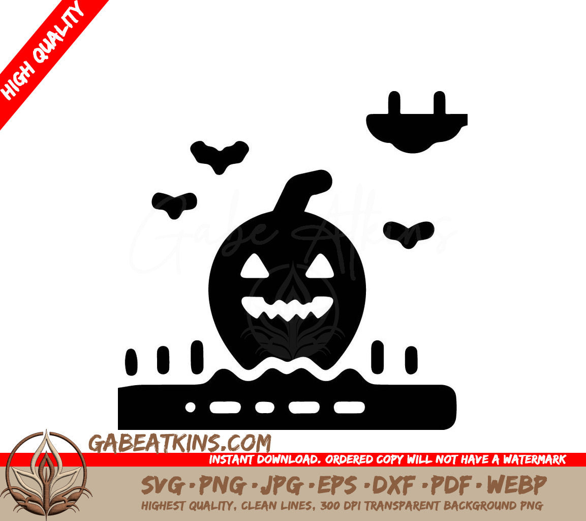 Halloween Pumpkin Silhouette SVG with Bats - Pictogram SVG