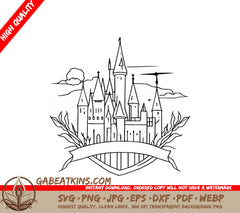 Hogwarts Castle Line Art SVG - Banner Illustration SVG