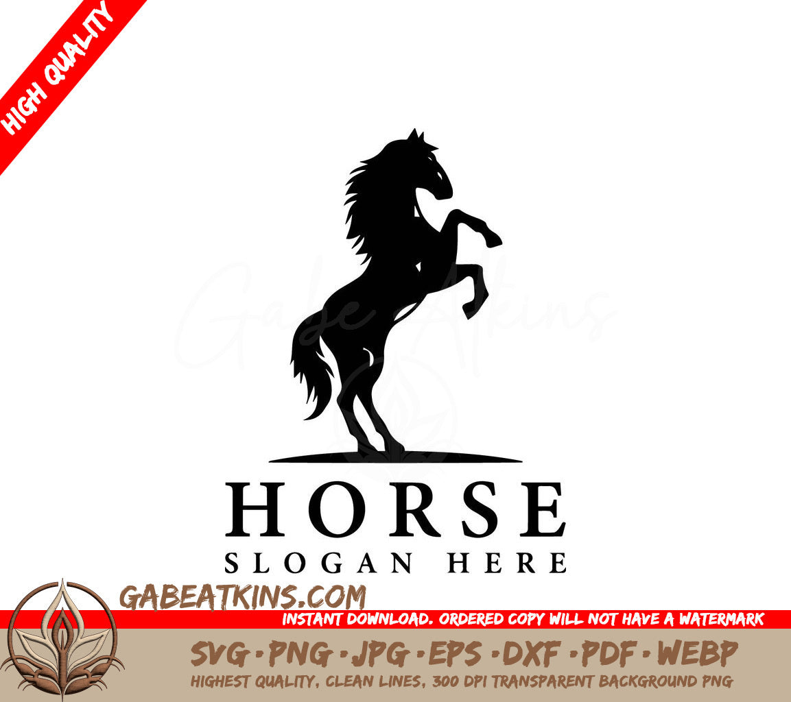A Silhouette Of A Horse Standing On Its Hind Legs With The Words Horse Slogan Here Below It SVG - horse image in classic minimal style badge vector illustration SVG