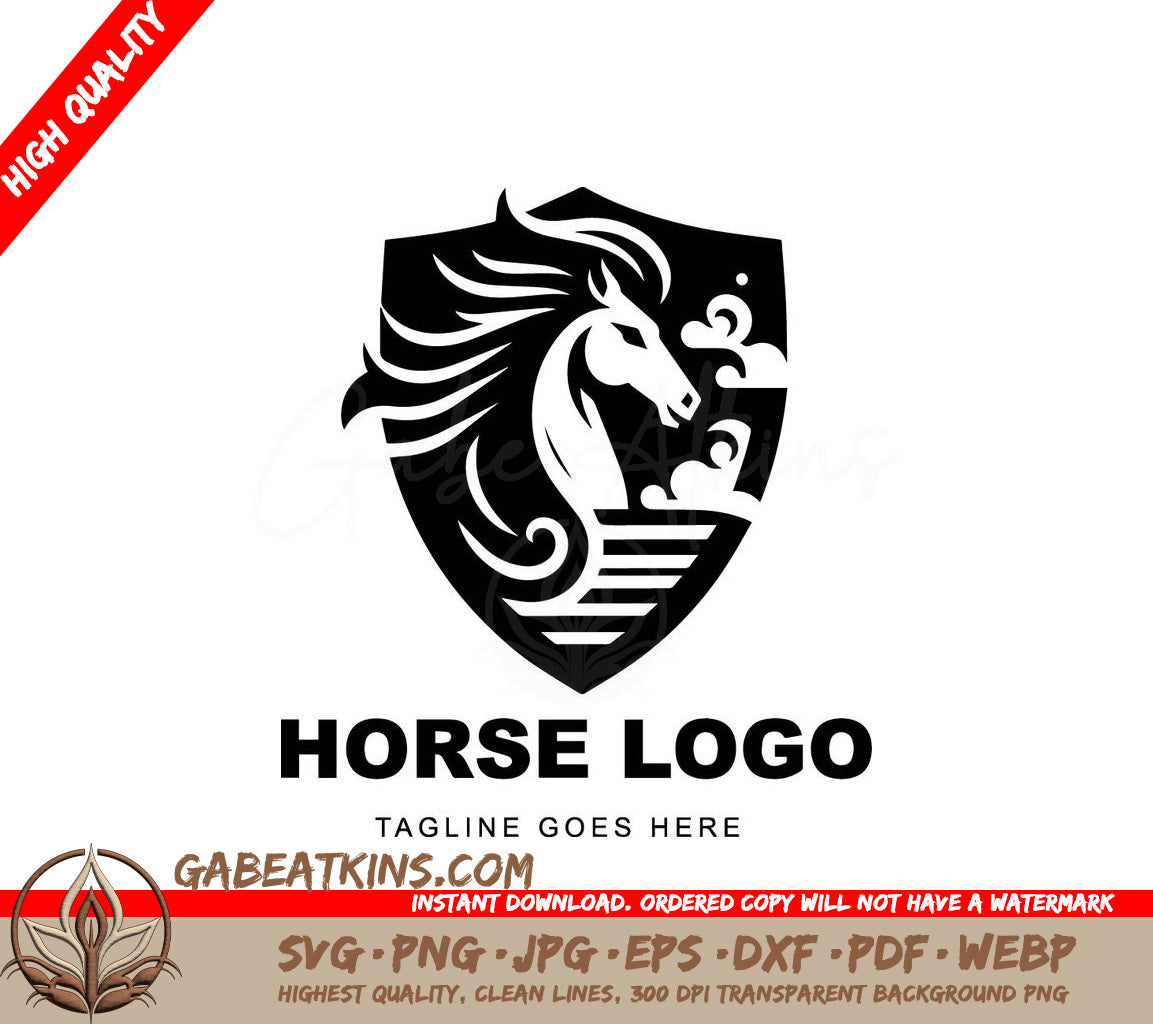 A Black And White Logo Of A Horse On A Shield SVG - horse logo design ready to use Premium Vector mascot illustration SVG