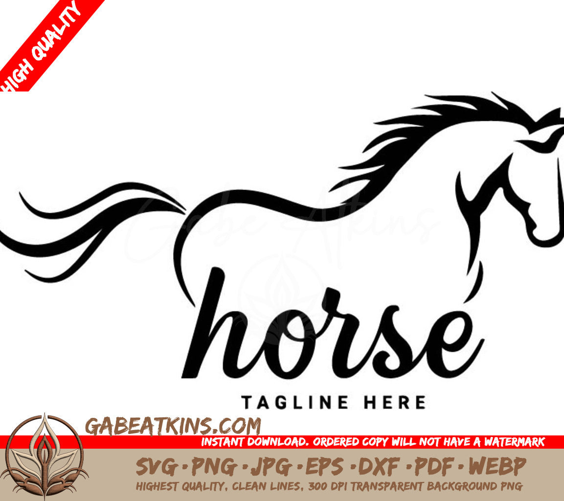 A Black And White Logo Of A Horse With A Long Mane And Tail . SVG - horse logo horse template black vector beauty horse SVG
