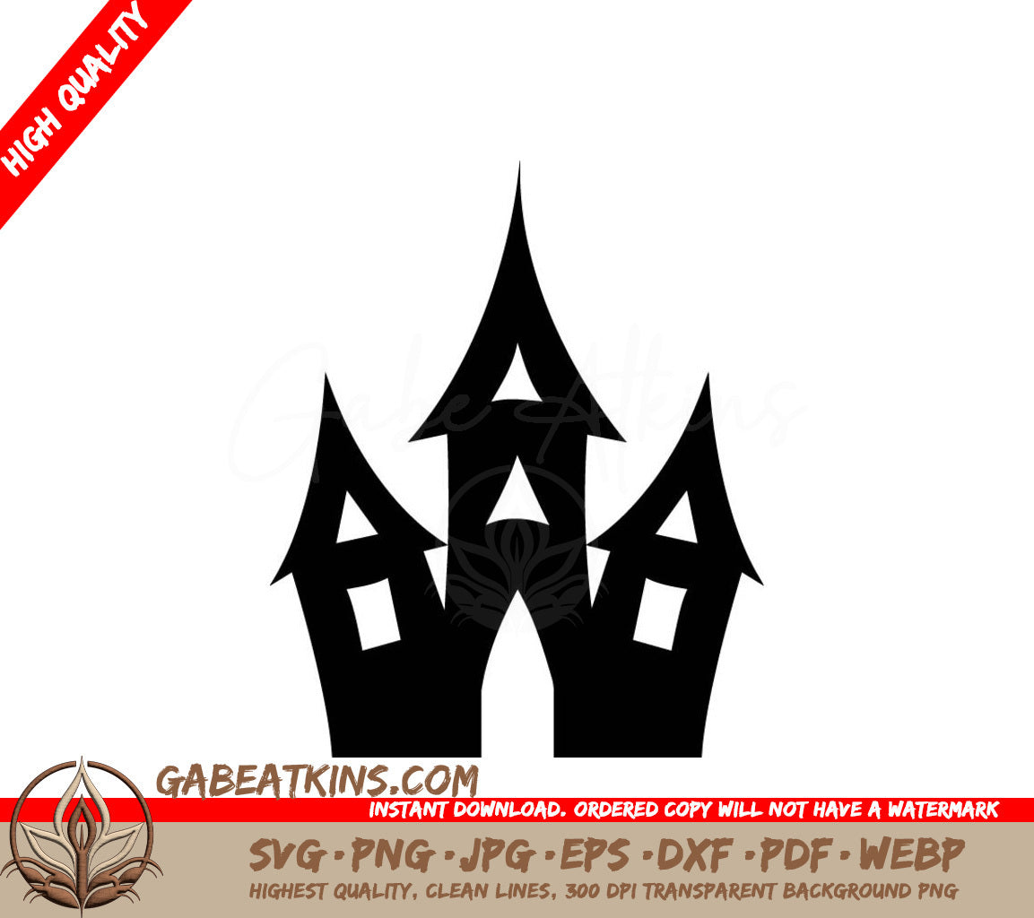 Haunted House Silhouette SVG - Halloween Illustration SVG