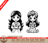 Indian Lady with Diya, Holding Bowl & Cup - SVG Illustration SVG