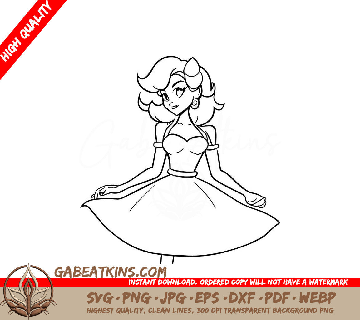 Princess Peach Dress SVG - Super Mario Bros Movie Coloring Page SVG
