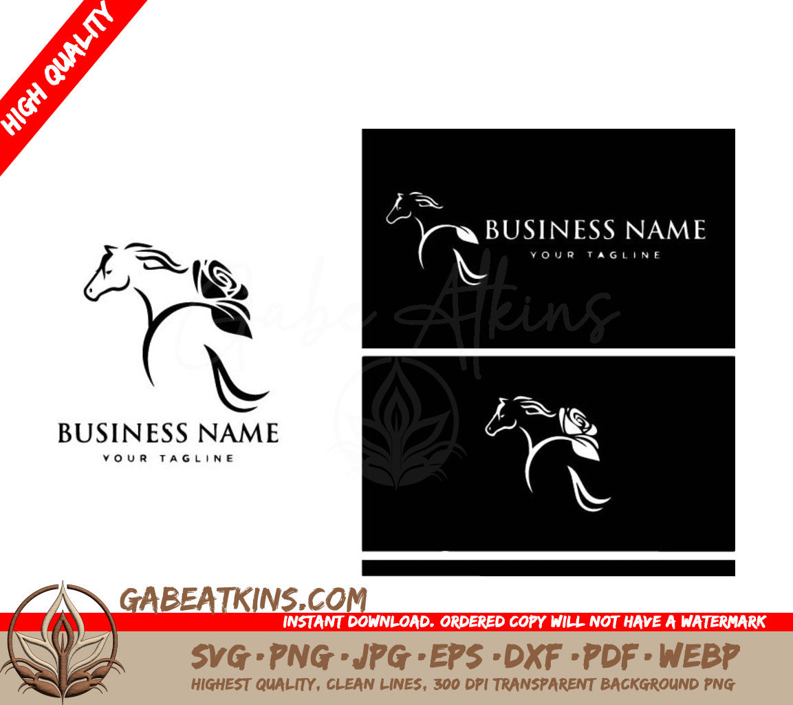 A Black And White Logo Of A Horse With A Flower On Its Back SVG - line art horse SVG
