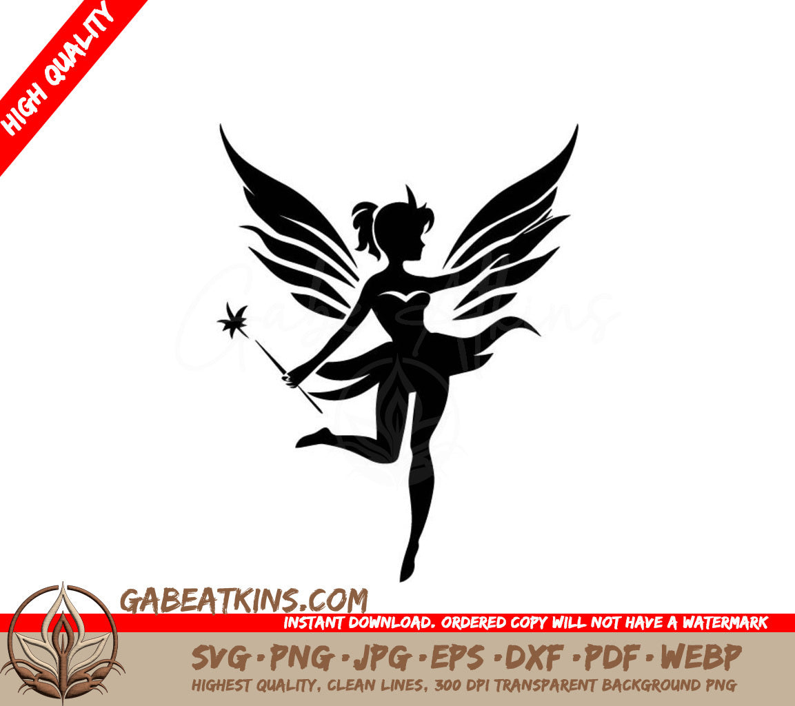 Fairy Silhouette SVG - Minimalist Magic Wand Design SVG
