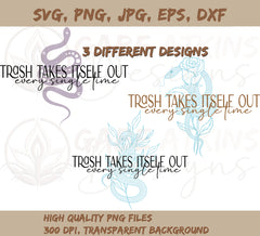 Trash Takes Itself Out Every Single Time SVG | Three Variations of Taylor's Trash Takes Itself Out | SVG | Cricut_Designs, cricut_files, cricut_svg, digital download, Digital_Download, digital_downloads, eras_merch, poets, starbucks_lover, Svg, swift_album, swift_shirt, swiftie_gift, swiftie_merch, swiftie_svg, Taylor Swift, Taylor Swiftie, taylor_swift_album, taylor_swift_digital, tortured_poets | Gabe Atkins Designs