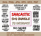 Sarcastic SVG Bundle for Cricut and  Silhouette - 72 Designs | Funny S | Funny Sarcastic Quotes SVG bundle