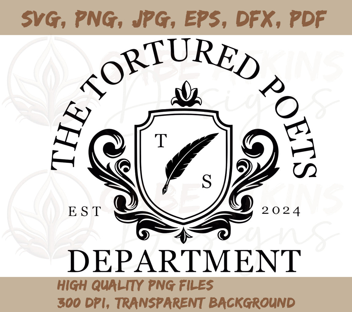The Tortured Poets Department SVG Instant Download, DXF, PNG JPG, EPS | Tortured Poets Department Crest SVG Download, SVG, PNG JPG, EPS, DXF, PDF