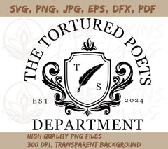 The Tortured Poets Department SVG Instant Download, DXF, PNG JPG, EPS | Tortured Poets Department Crest SVG Download, SVG, PNG JPG, EPS, DXF, PDF