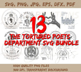The Tortured Poets Department SVG Bundle | 13 TTPD SVG Bundle Designs | SVG, PNG JPG, EPS, DXF, PDF File Formats Included