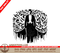 Tuxedo Man SVG - Opera Mask Silhouette Horror Illustration SVG