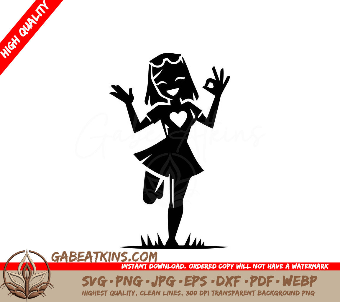 Minimalist Girl with Heart SVG - Comic Character Silhouette SVG