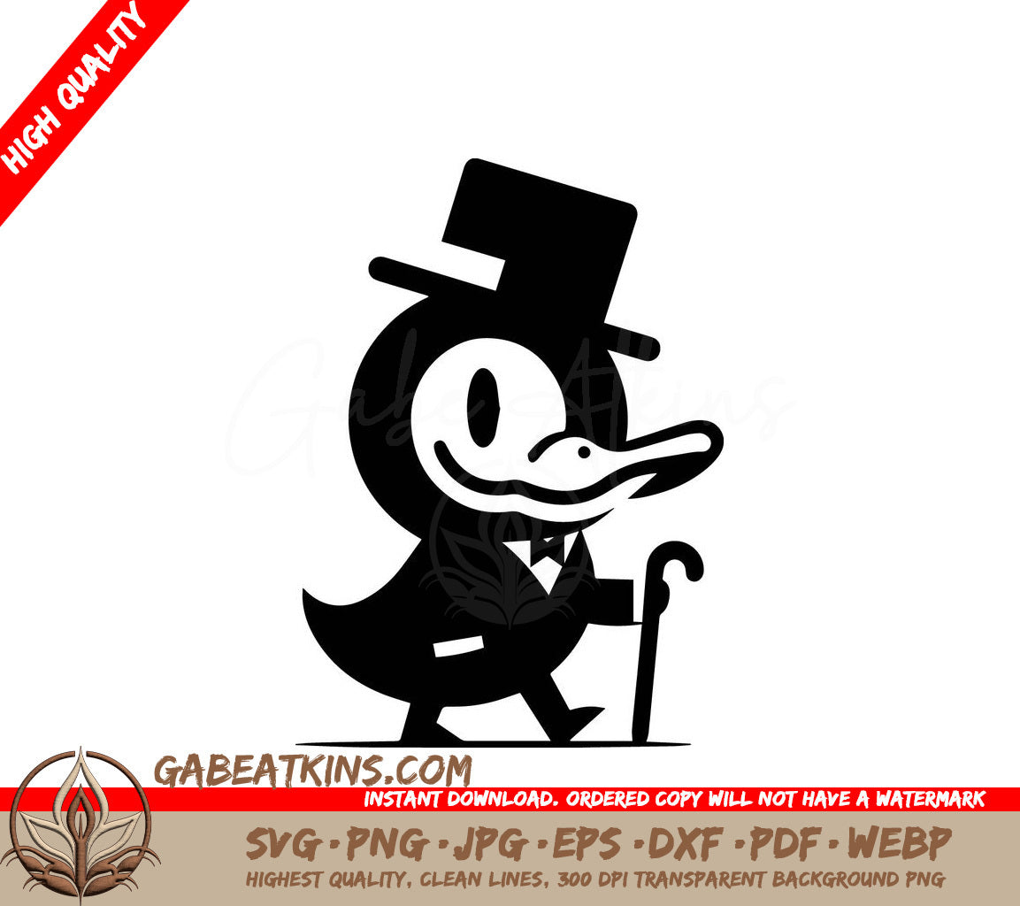 Funny Minimalist Duck with Top Hat & Cane SVG SVG