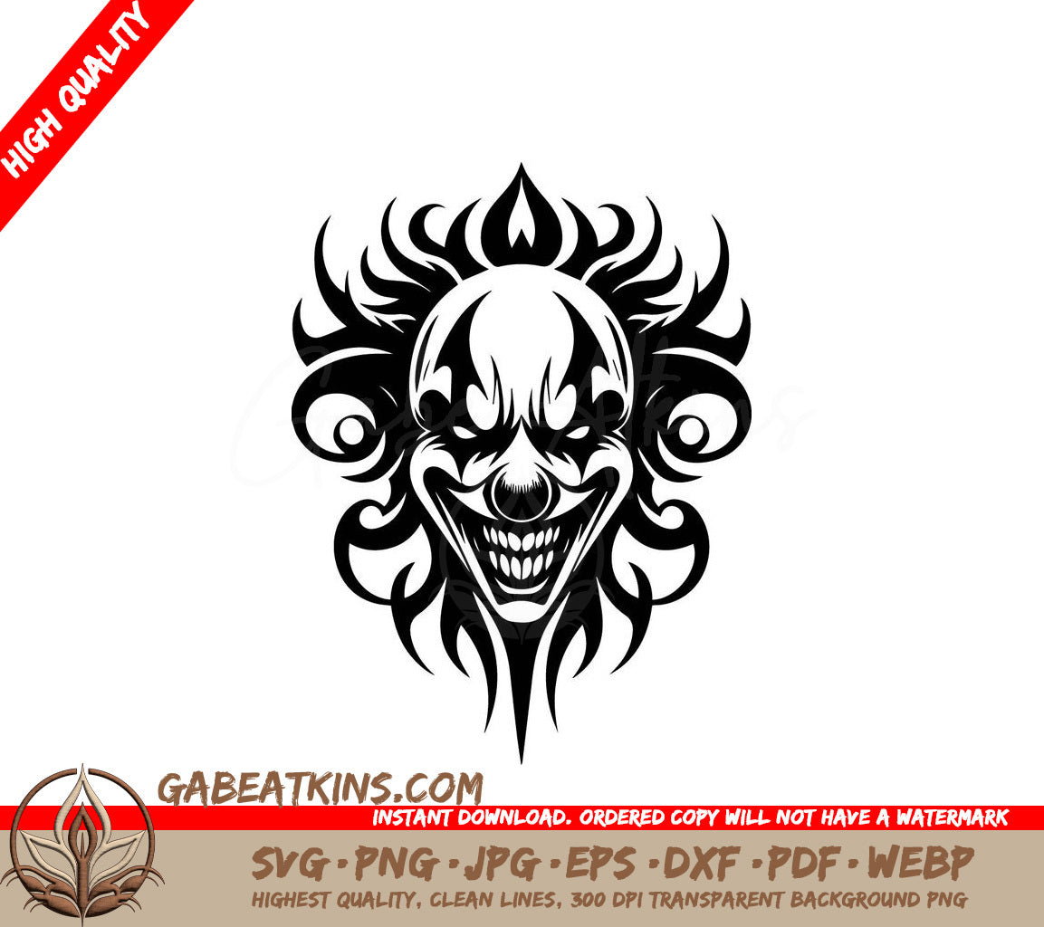 Creepy Clown Tribal Tattoo SVG - Drawing SVG