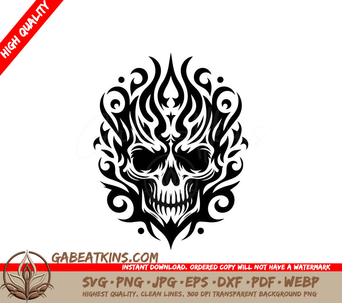 Flaming Skull Tribal Tattoo SVG - Design SVG
